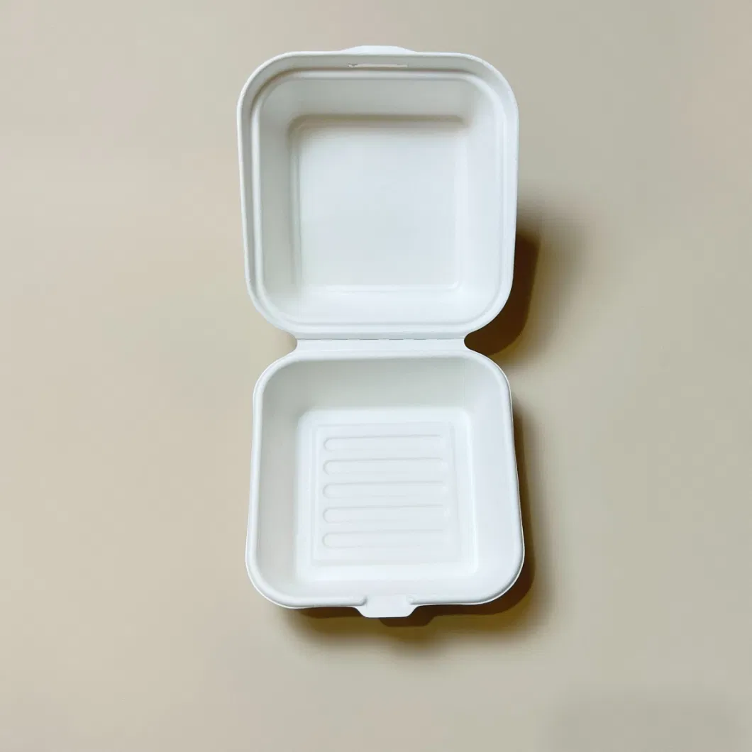 Biodegradable Disposable Hamburger Box Sugarcane Bagasse Paper Pulp Lunch 6 Inch Box