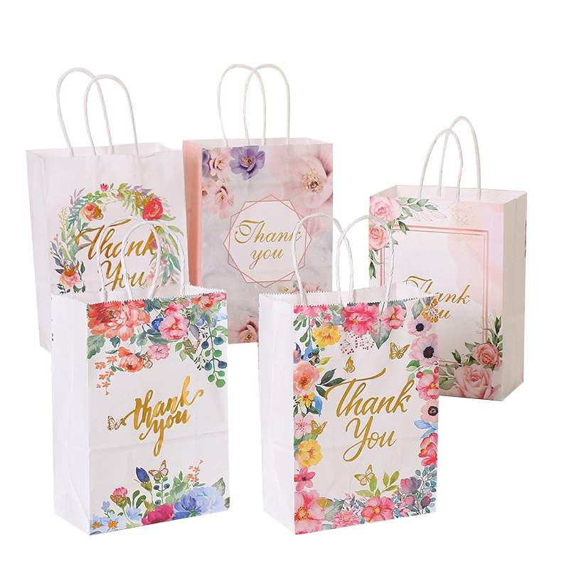 Custom Small Souvenir Gold Stamping Thank You Gift Carrier Carrier Bag White Kraft Paper Bags