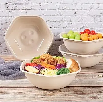 Hexagon Disposable Bowls with Lids, Sugarcane Fiber Biodegradable Paper Salad Bowls Take Away Food Containers Eco-Friendly Plant Fibers Microwave &amp; Freezer Safe