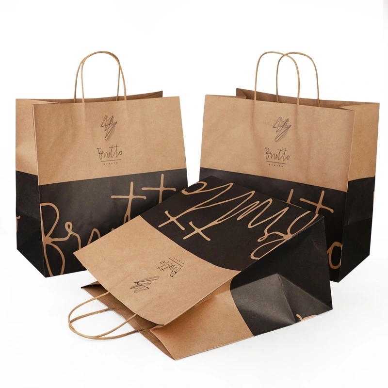 Top-Ranking Handle Bag Wholesale Custom Logo Eco-Friendly Tote Bag Brown Fast Food Take Away Kraft Paper Bag