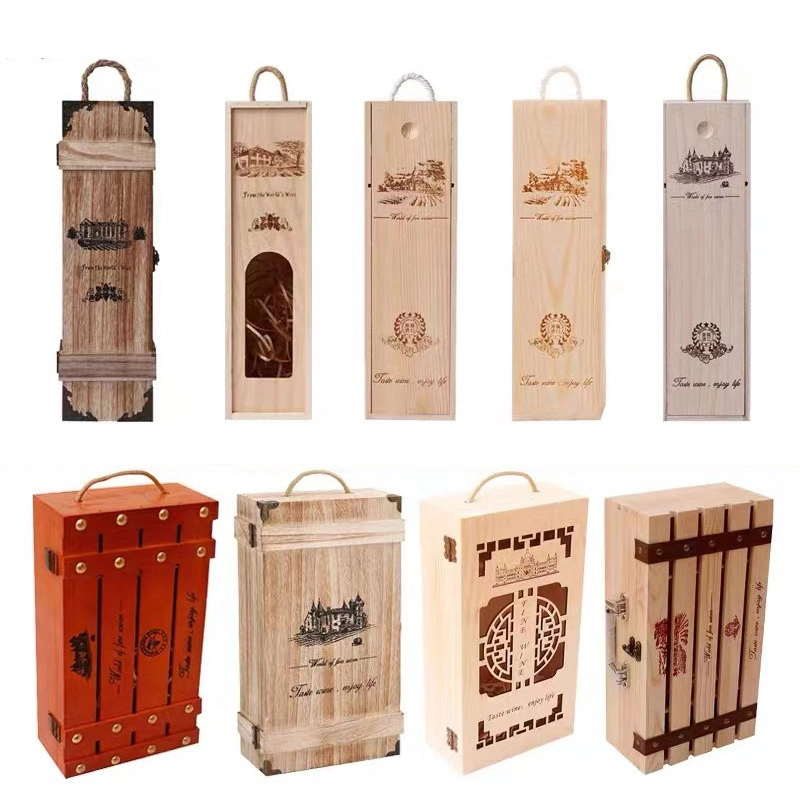 Single Bottle Wooden Decorative Wine Box with Lid, Great for Wine Accessory Sets