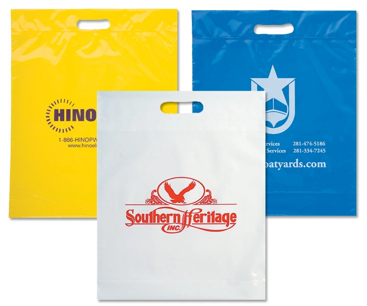 Take out Bags - Thick White Plastic Shopping Bags with Handles &amp; Cardboard Bottom