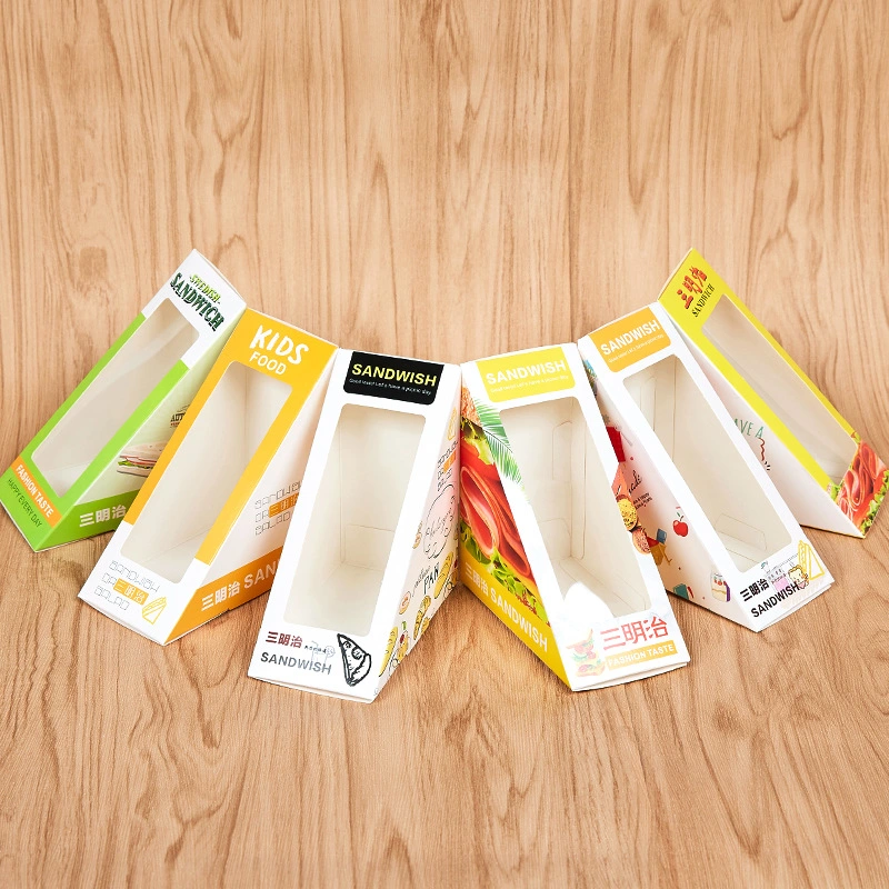 Rectangular Transparent Plastic Sandwich Boxes Container Packaging Kraft Paper Sandwich Box