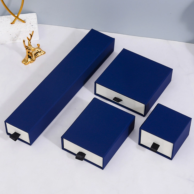 Simple Style Solid Color Paper Jewelry Boxes Packaging Sliding Gift Drawer Rectangular Box