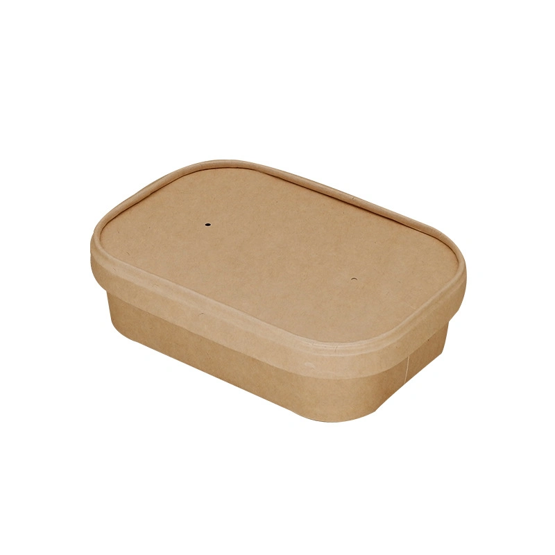 Disposable Food Grade Microwavable Lunch Box Burger Fries Various Size and Used Takeaway Salad Bowl Kraft Paper Box with Plastic Lid