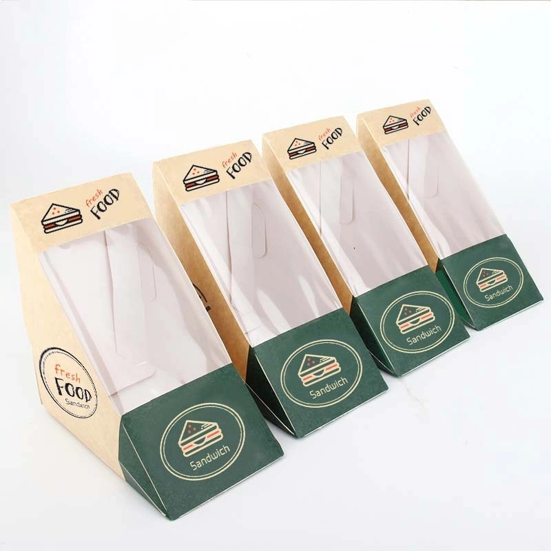 Custom Food Grade Hamburger Bakery Bread Paper Triangle Packaging Sandwich Box