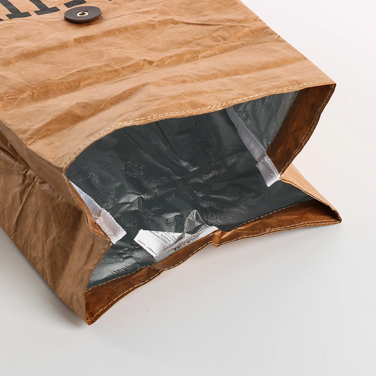 Wholesale DuPont Portable Waterproof Thermal Insulation Tyvek Lunch Box Cooler Case Brown Kraft Paper Bag for Picnic