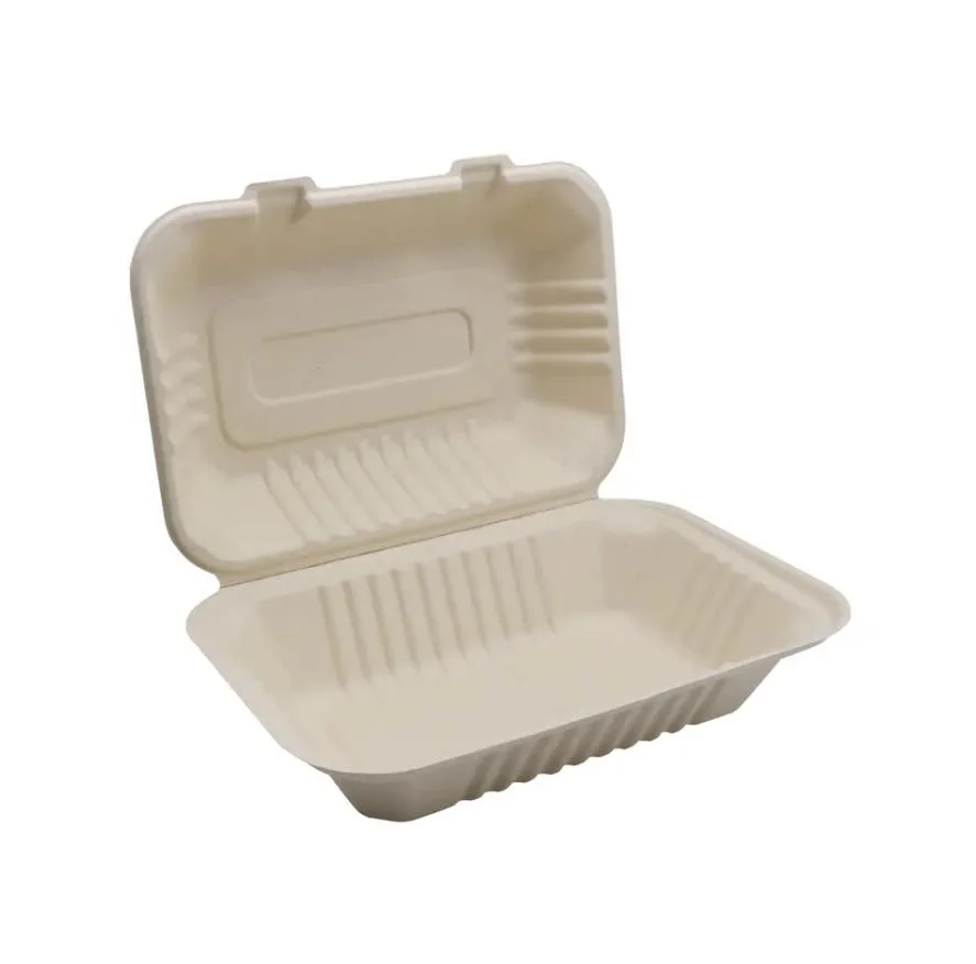 6 7 8 Inch Sugarcane Bagasse Pulp Disposable Biodegradable Brown Lunch Food Hamburger Clamshell Burger Paper Box