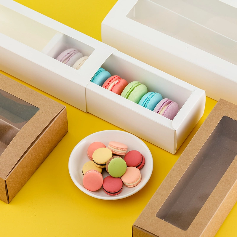 Wholesale Macaron Paper Box with PVC Window Biscuit Baking Box