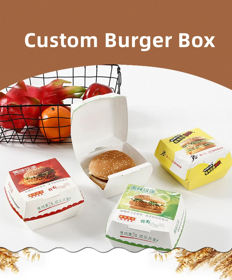 Customized Eco Friendly Recyclable Food White Cardboard Paper Burger Box