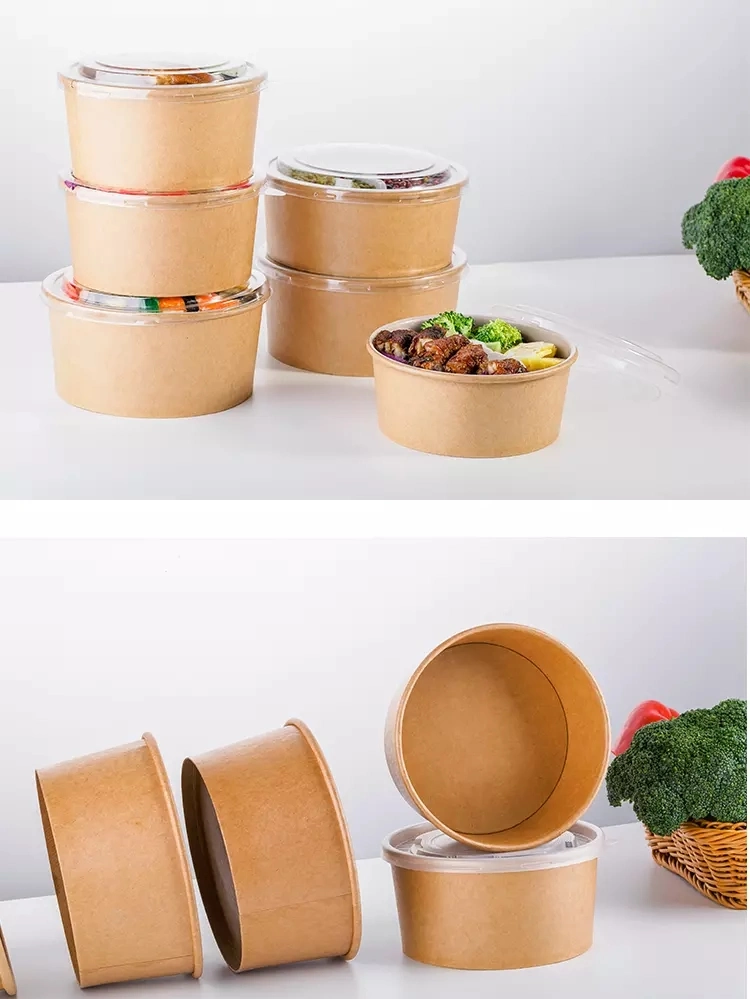 Paper Salad Takeaway Container with Plastic Lid