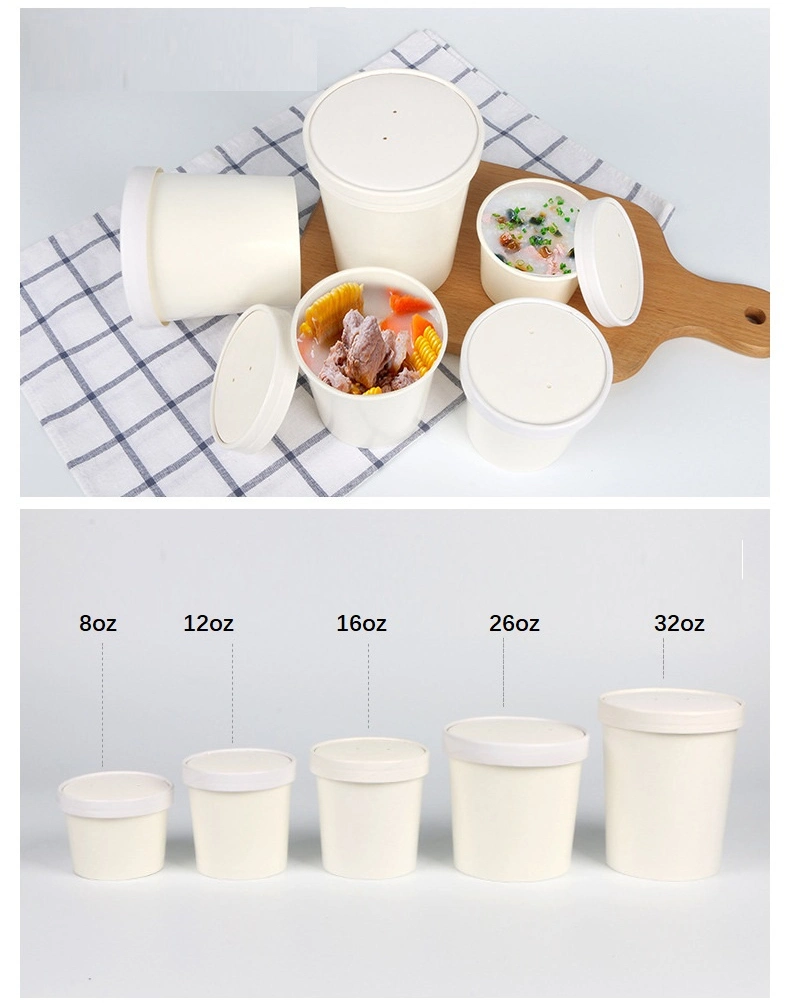 Thickened Disposable Congee Bucket Kraft Paper Soup Bucket Soup Cup Paper Bowl with Cover Takeaway Packaged Soup Bowl