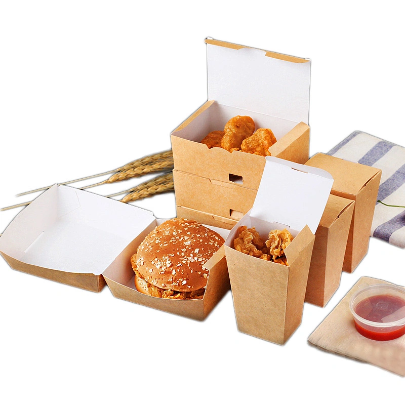 Custom Biodegradable FDA Flat Pack Easy Folding Food Grade Grease Resistant Takeaway Kraft Paper Hamburger Lunch Container Box