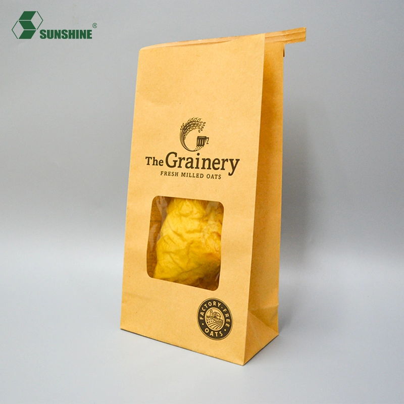 Custom Logo Printed Recycled Retail Grocery Snack Food Packaging Kraft Paper Pop Corn Bags with Tin Tie and Window