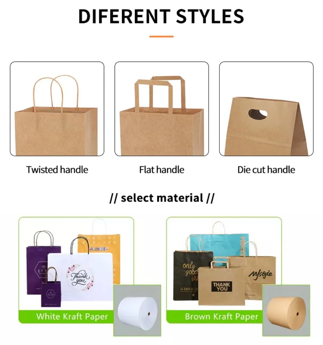 Customised Printing Design Logo OEM Big Recycled Large Retail Bolsas Papel Kraft Gift Paper Shopping Bags with Handle