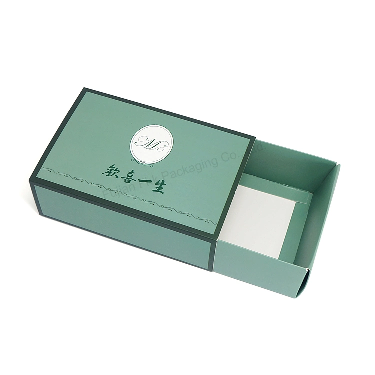 Food Grade White Paper Macaron Food Boxes Free Sample Custom Sushi Drawer Box Green Pull out Box Packaging