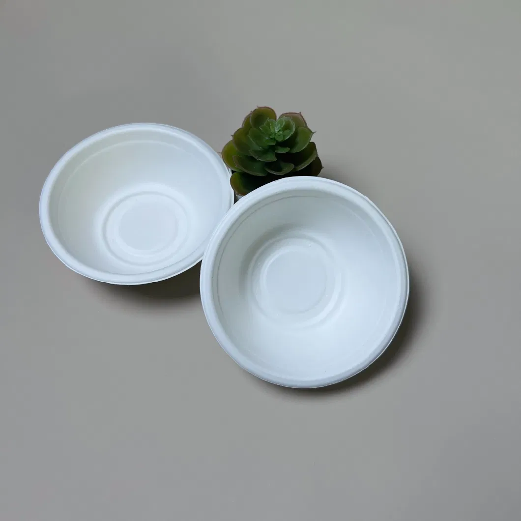 Eco-Friendly Disposable Bagasse Sugarcane Biodegradable Pulp Bowl White Round Paper Plate Salad Bowls with Lid 500ml/1000ml