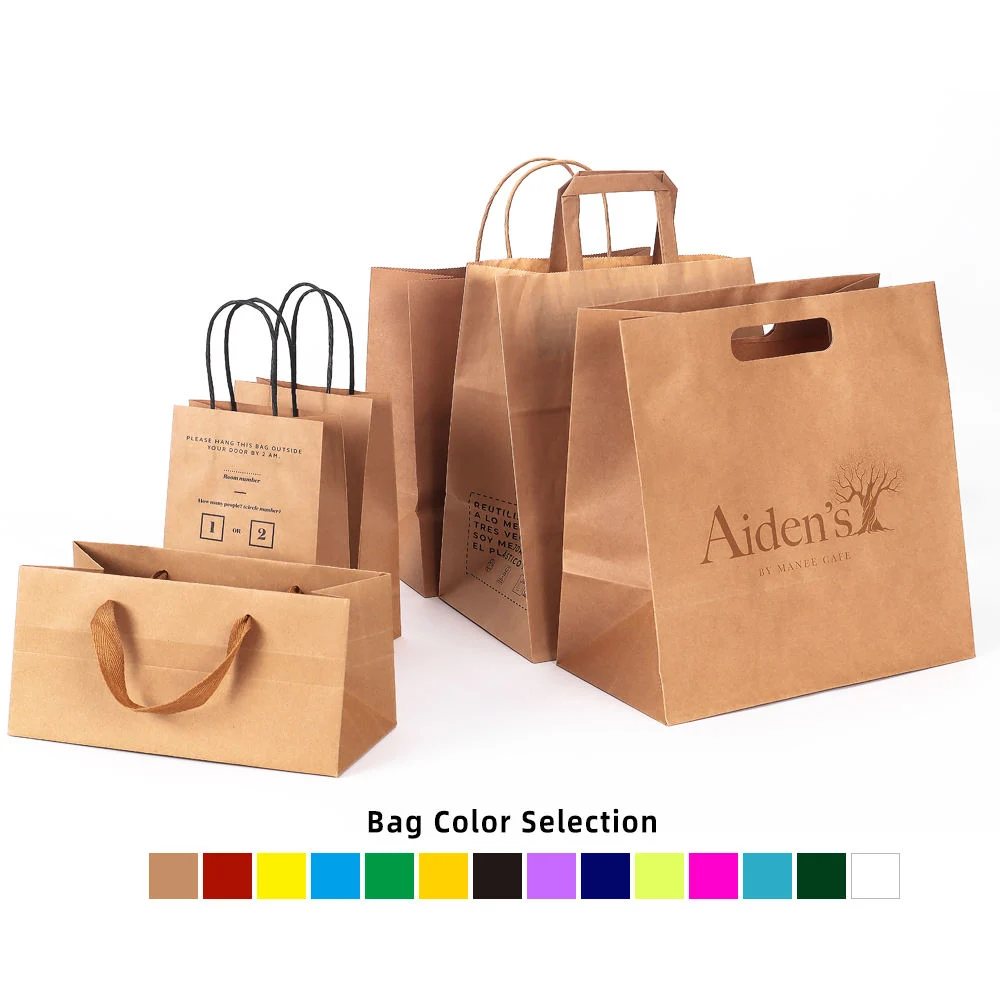 Custom Shopping Gift Handle Craft Print Food Takeaway Packaging Small Paper Bag Black White Brown Kraft Paper Bag with Logo