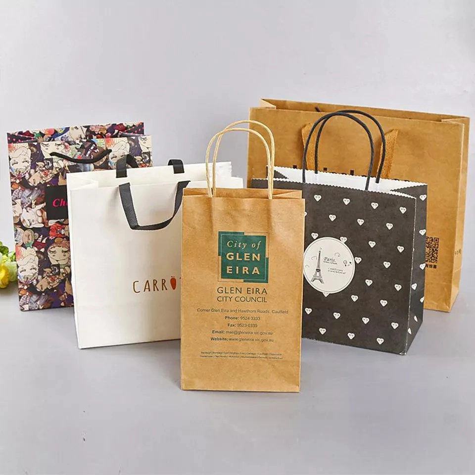 Christmas Party Small Favor Gift Bags Reusable Brown Kraft Paper Treat Cookie Candy Goodie Stand up Bag