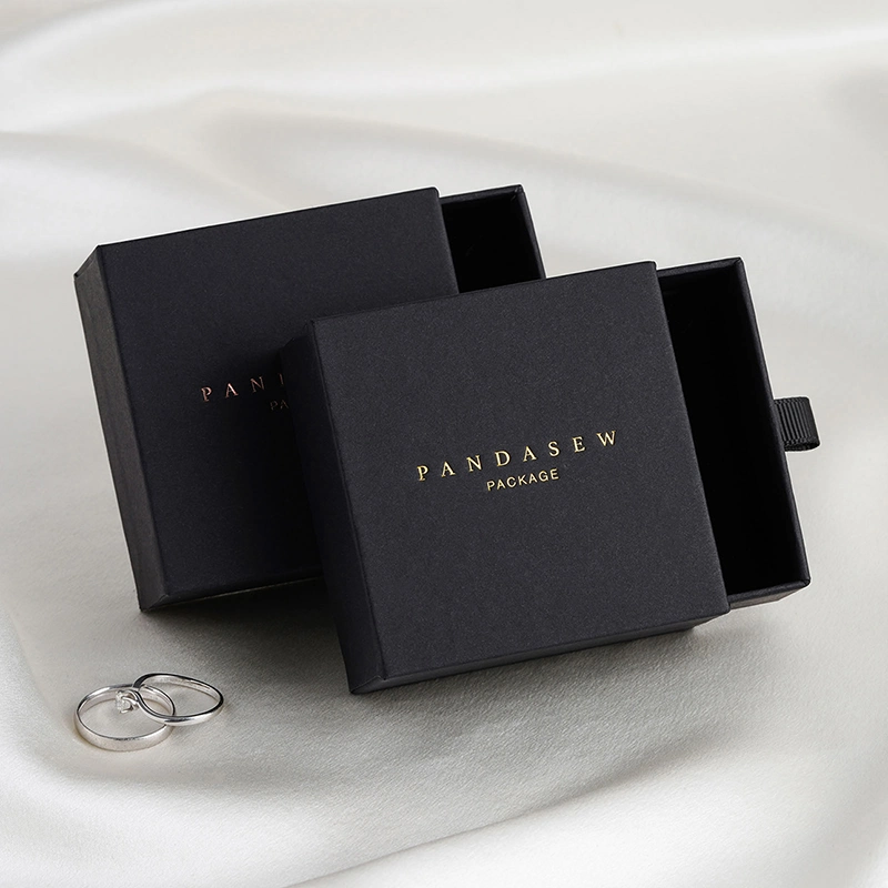 Pandasew 7X9X2.5cm Wholesale Custom Logo Black Elegant Paper Ring Necklace Drawer Boxes for Jewelry Packaging