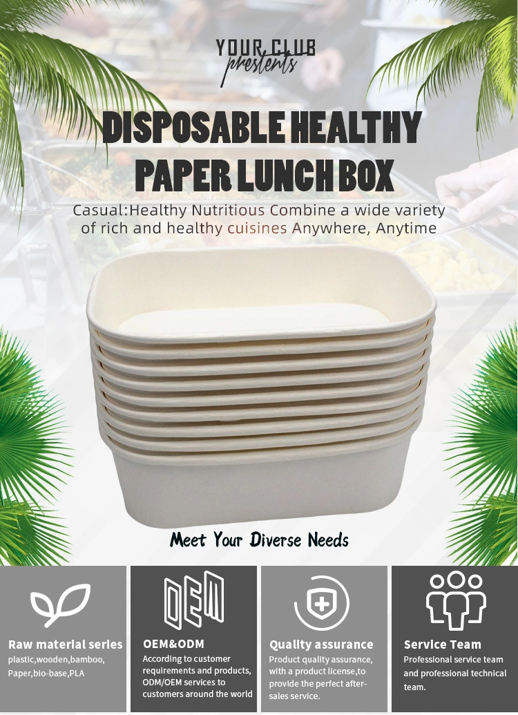 Disposable Take Away Food Container Rectangle Paper Box with Lid