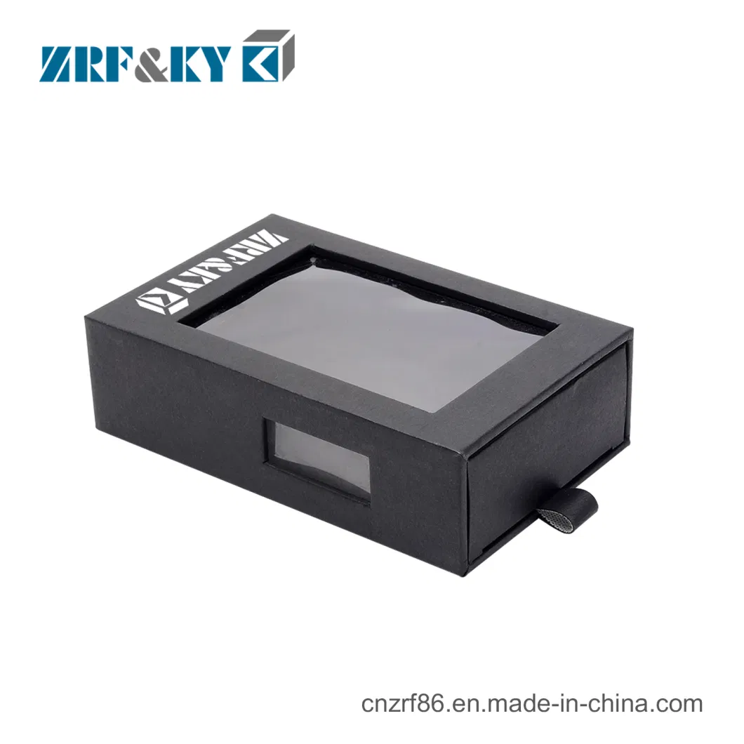 Black Color Printed with Clear Window Paper Packaging Drawer Box