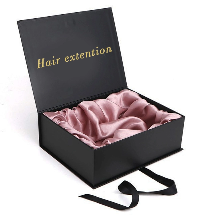 Wholesale Custom Logo Black Magnetic Cardboard Paper Gift Wig Luxury Hair Extension Packaging Box