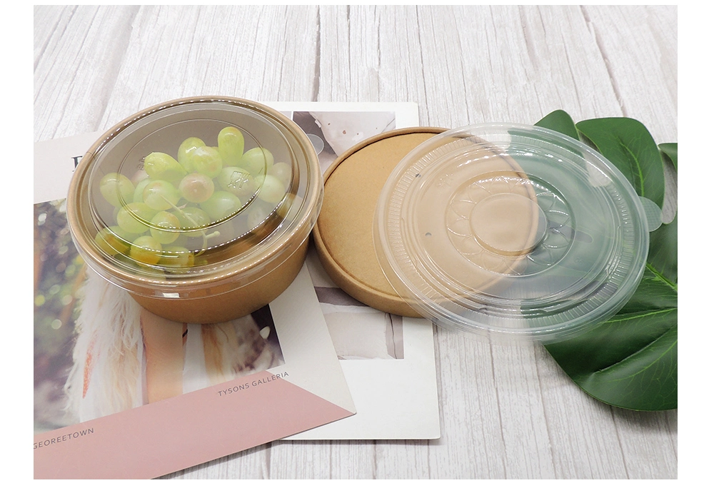 Disposable Food to Go Packaging Container Kraft Paper Soup Cup Take Away Salad Bowl with Lid