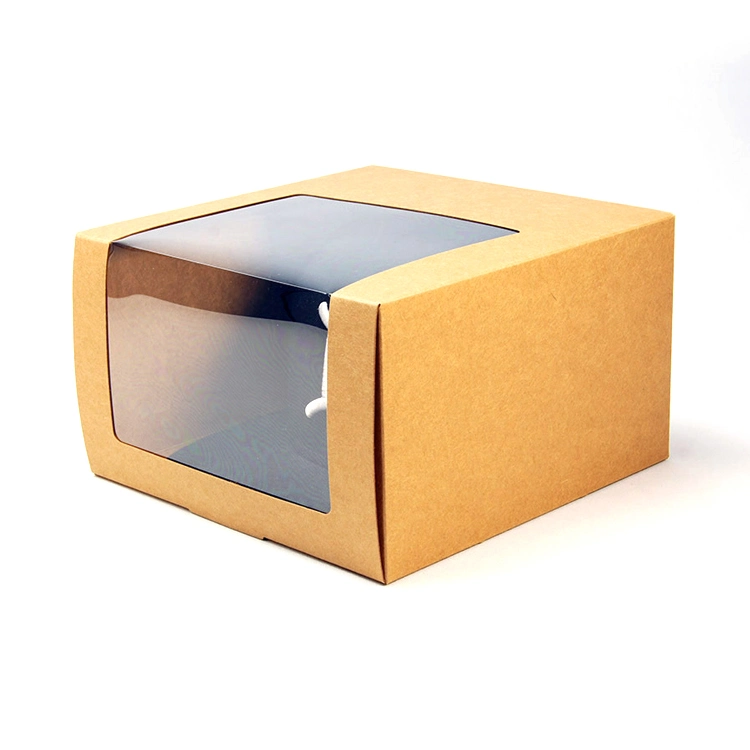 Folding Brown Kraft Base Boll Cap Hat Packaging Box with Clear Window