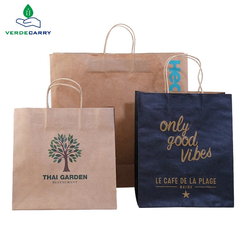 Promotional Gift Packaging Custom Logo Printed Recycled Takeaway Small Shopping Brown Kraft Paper Bags with Handles