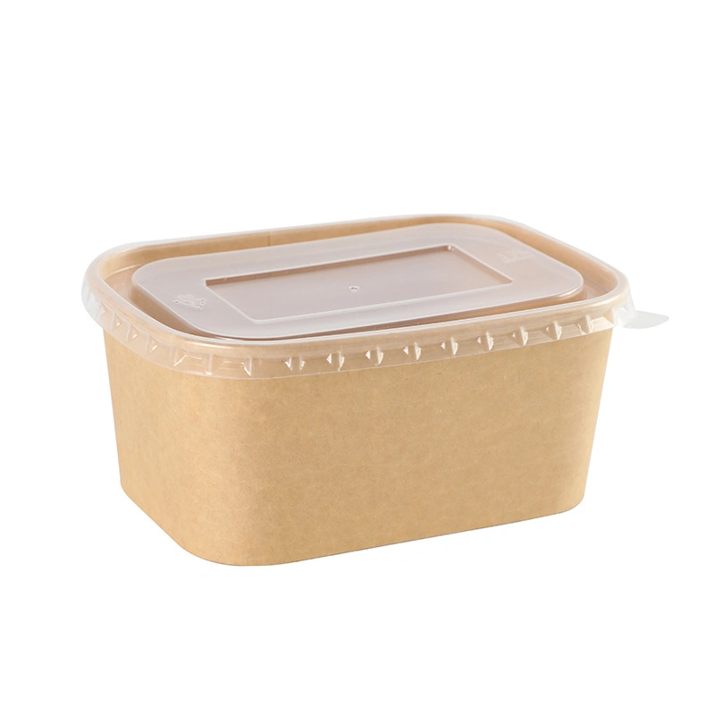 Disposable Tableware Biodegradable Kraft Paper Square Lunch Box with Lid (500/650/750/1000 ml)