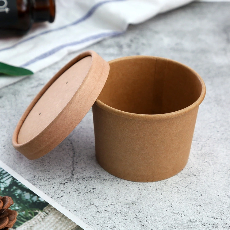 Custom Logo Take Away Disposable Soup Cup Kraft Paper Bowl with Lid