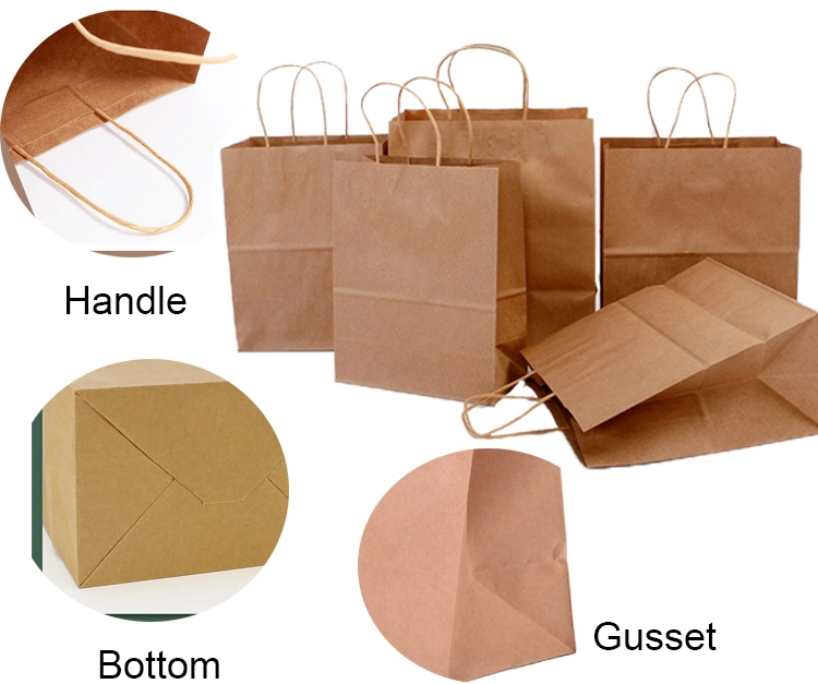 Custom Reusable Kraft Paepr Bag Lunch Shopping Packaging Brown Paper Bags