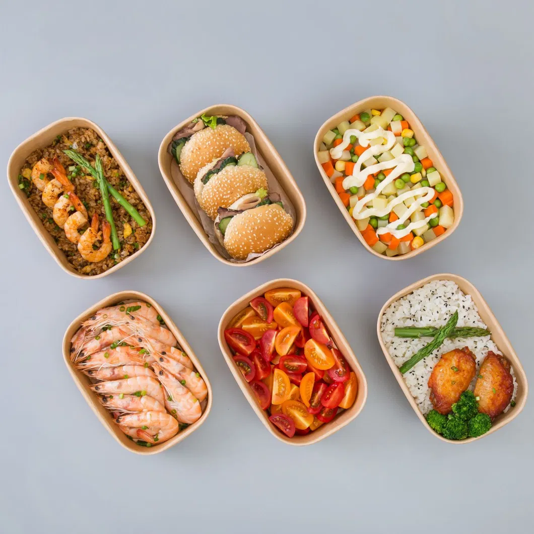 Disposable Food Grade Microwavable Lunch Box Burger Fries Various Size and Used Takeaway Salad Bowl Kraft Paper Box with Plastic Lid