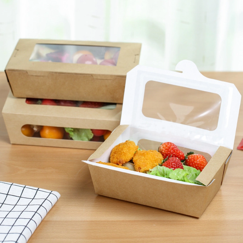 Sandwich Cake Food Box in Kraft Paper with Plastic Window