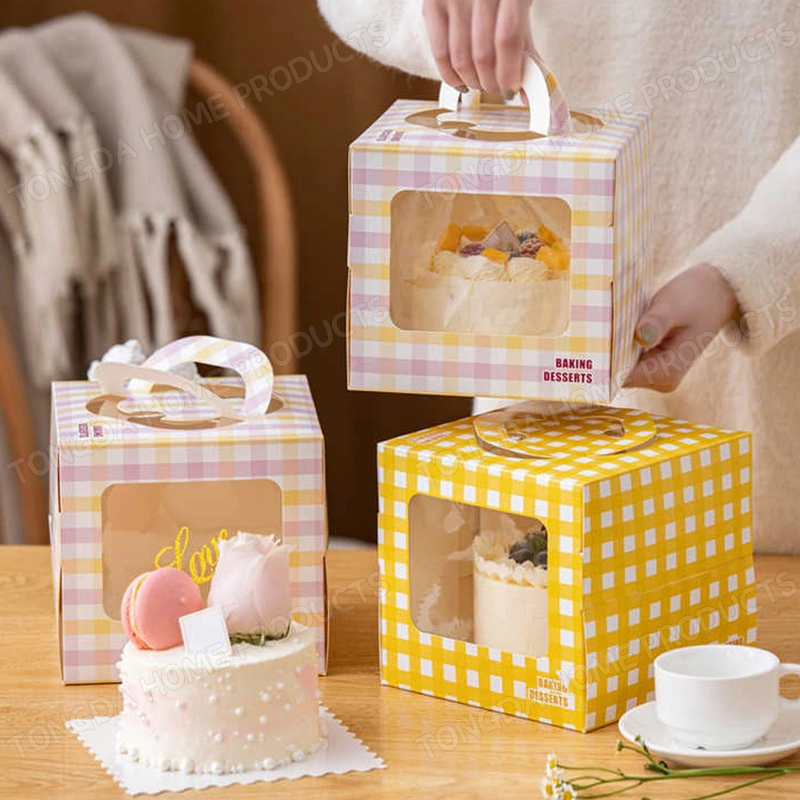 Disposable Food Grade Recycled Kraft Paper Cup Cake Box with Clear Window and Handle