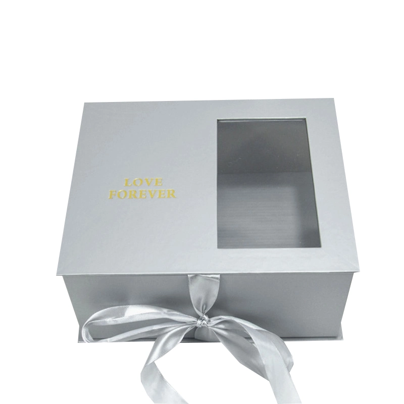 Customzied Clear Window Paper Gift Boxes with Ribbon Handle