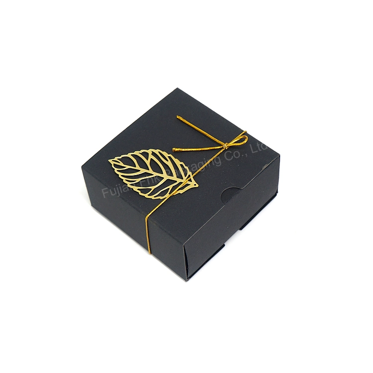 Customized Drawer Gold Leaf Flower Decoration Black Luxury Cardboard Paper Packaging Box Small Cheap Jewel Case Gift Perfume