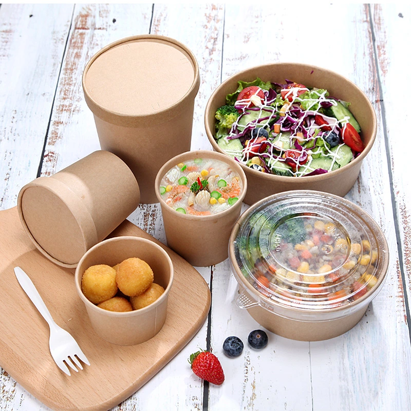 Custom Disposable Food Packing Container Kraft Paper Soup Cup Bowl