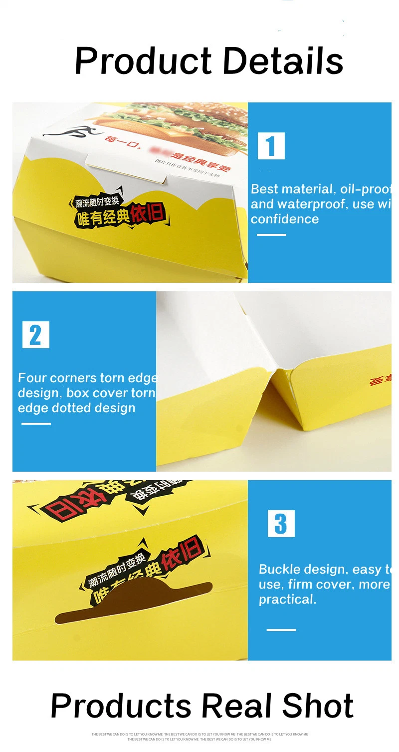 Customized Eco Friendly Recyclable Food White Cardboard Paper Burger Box