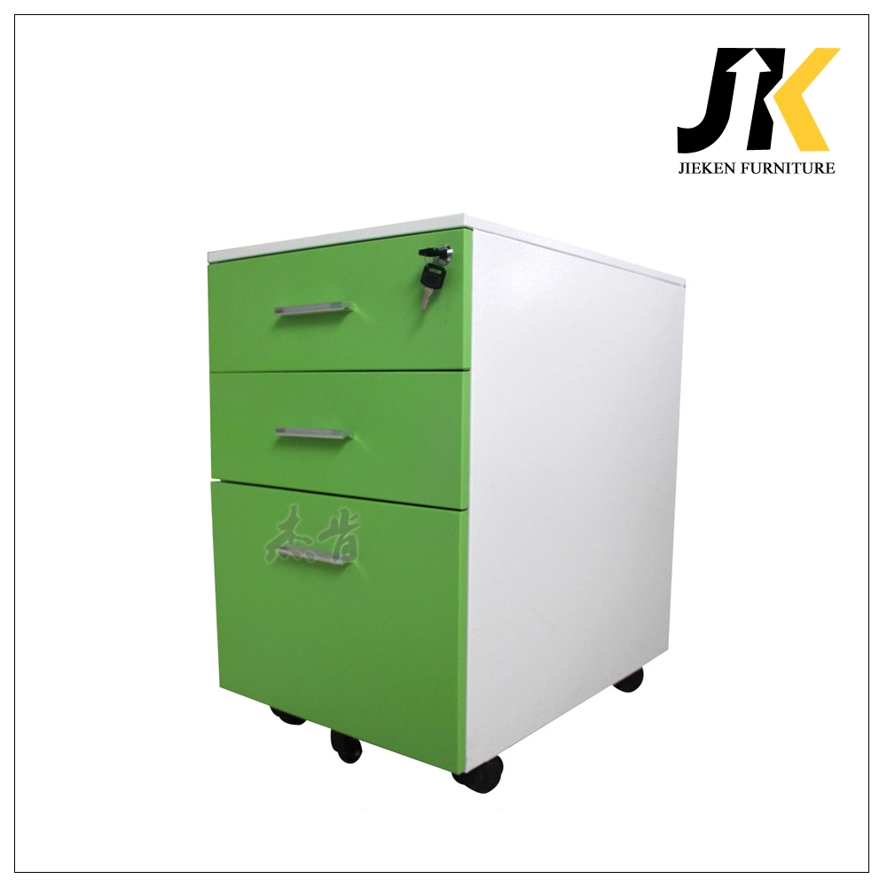 White Lockable 3 Drawer Vertical Movable Cabinet with Casters