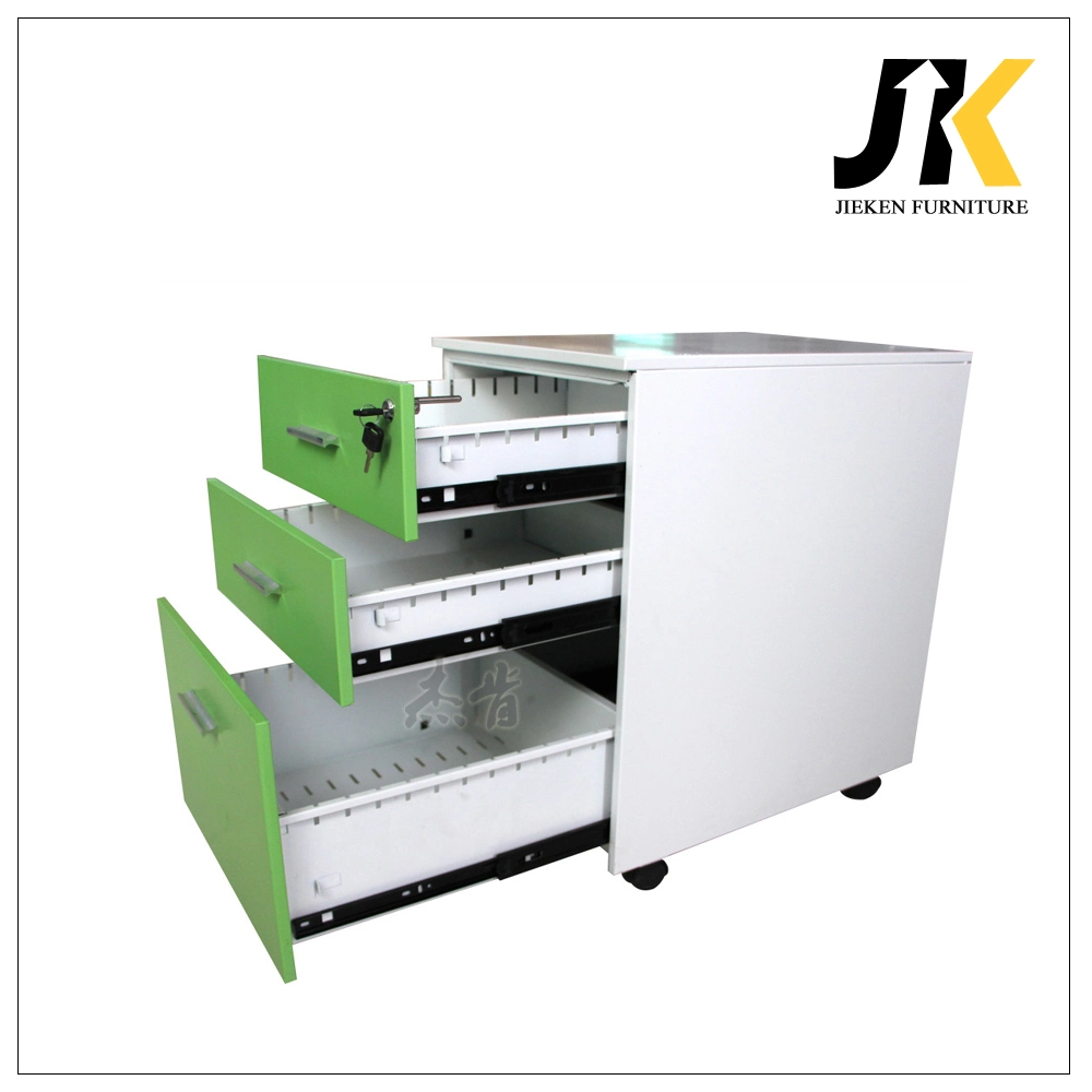 White Lockable 3 Drawer Vertical Movable Cabinet with Casters