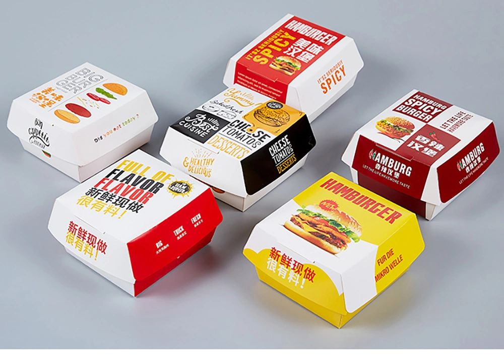 Custom Disposable Food Grade Foldable Cardboard Hamburger Packaging Box Food Packaging Box