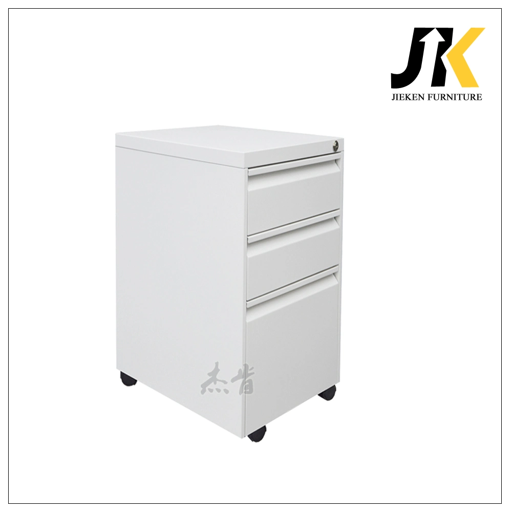 White Lockable 3 Drawer Vertical Movable Cabinet with Casters