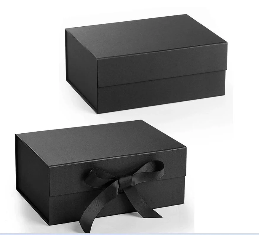 Custom Handmade Luxury Printing Glossy Black Rigid Paper Fold/Foldable Reusable Cardboard/Paperboard Packaging Magnetic Gift Box