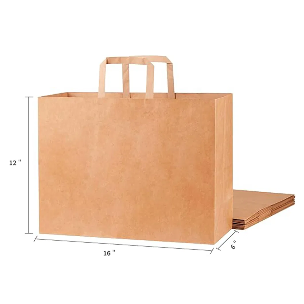 Large Capacity Recycled Natural Brown Kraft Paper Shopping Bags with Handles