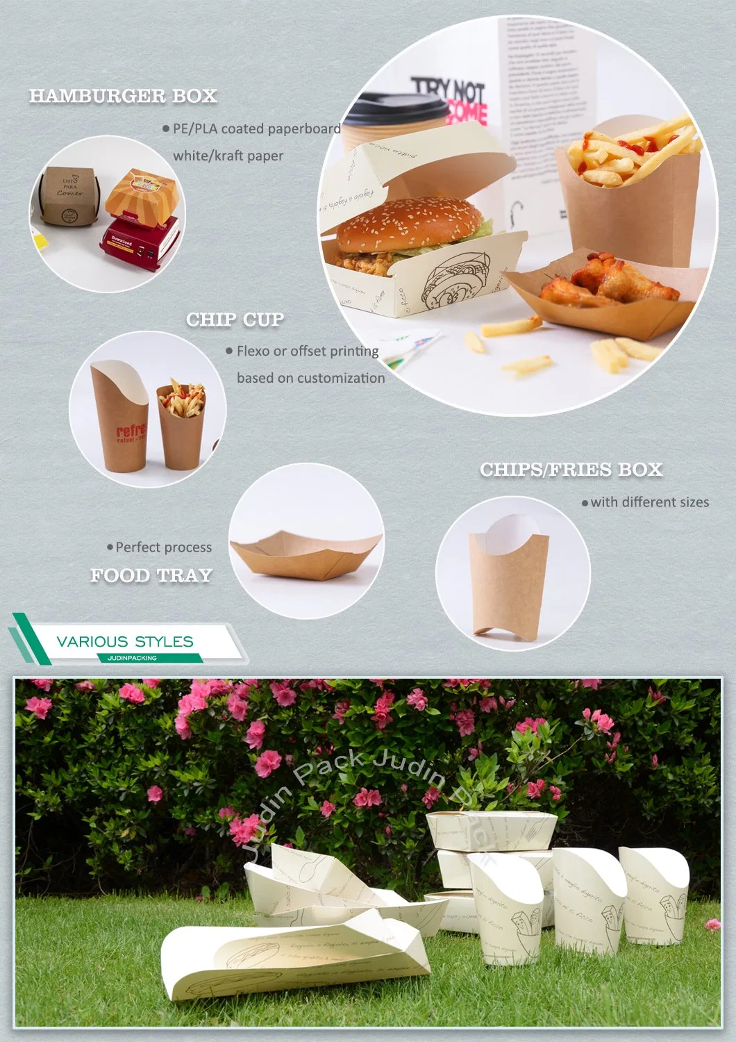 Customized Disposable White Cardboard Paper Food for Hamburger Box Factory