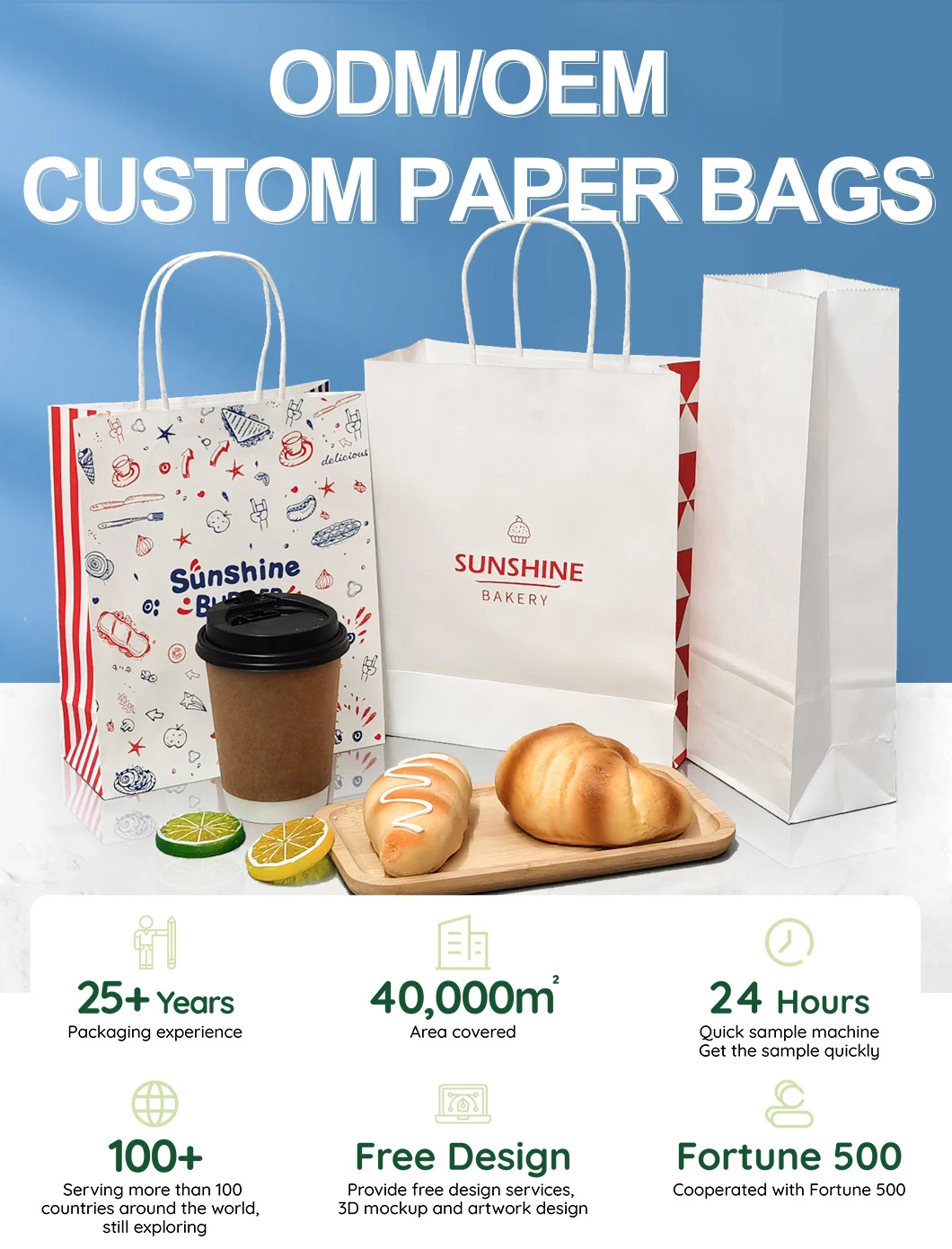 Custom Printed Small Bakery Donut Toast Bread Sandwich Packing Brown Kraft Food Packaging Paper Bag with Window