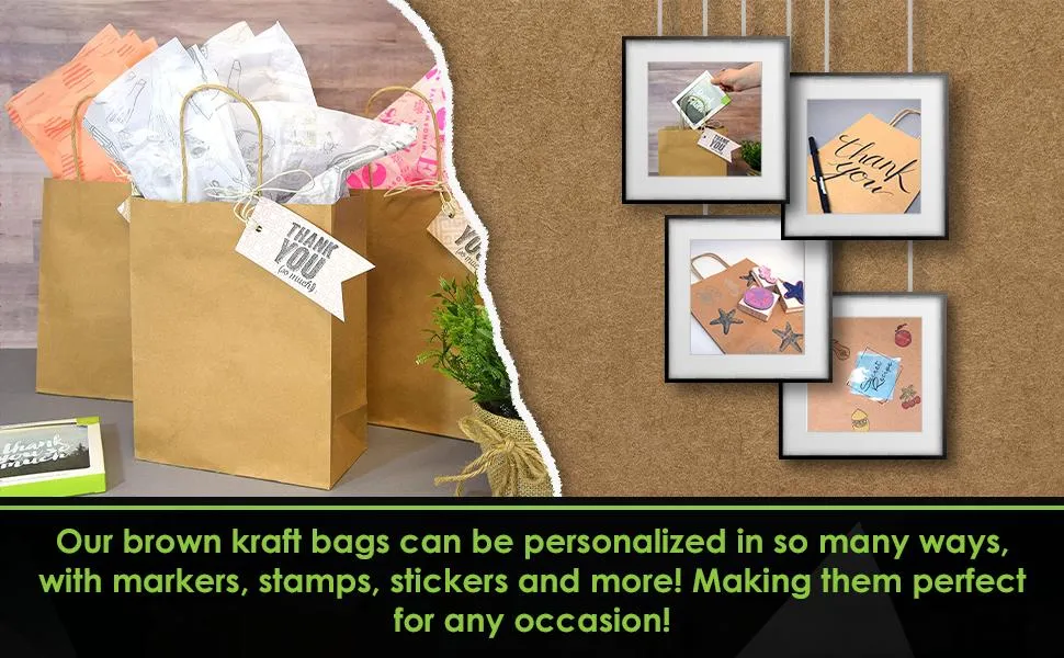 Brown Paper Bags with Handles - Small Kraft Shopping Bags, Craft Gift Totes