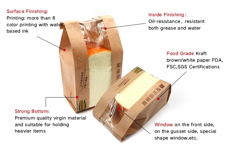 Food Packaging Bakery Tin Tie Lock Paper Bag with Window